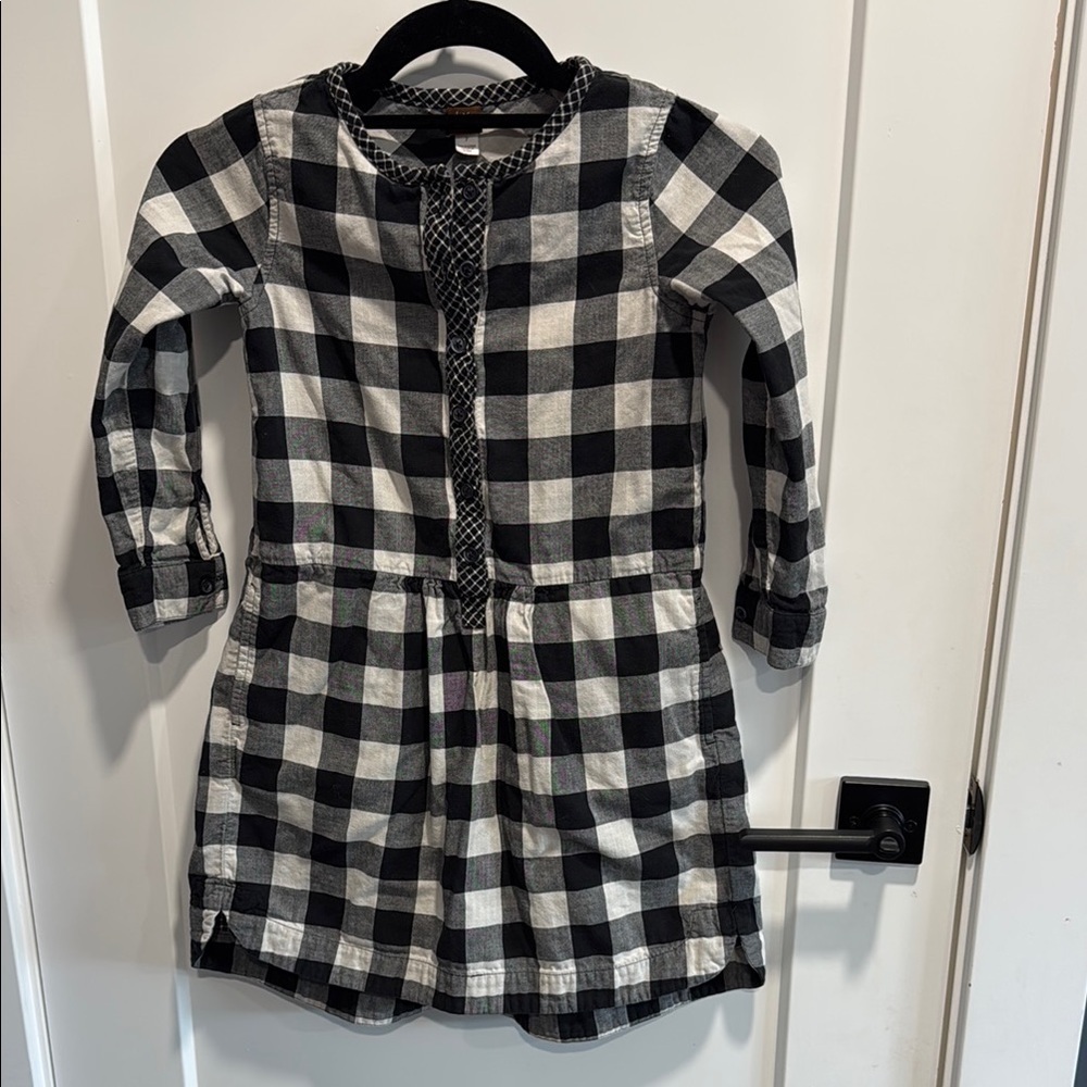 Tea Size 7 Black and White Checkered Shirt Dress